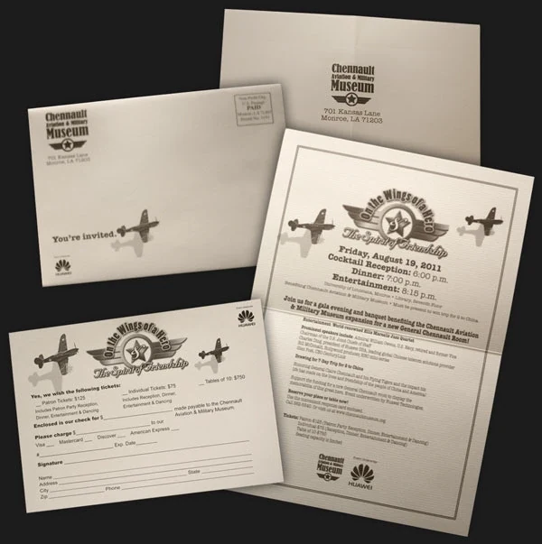 Supporting Chennault invitation card, RSVP materials, and stationery