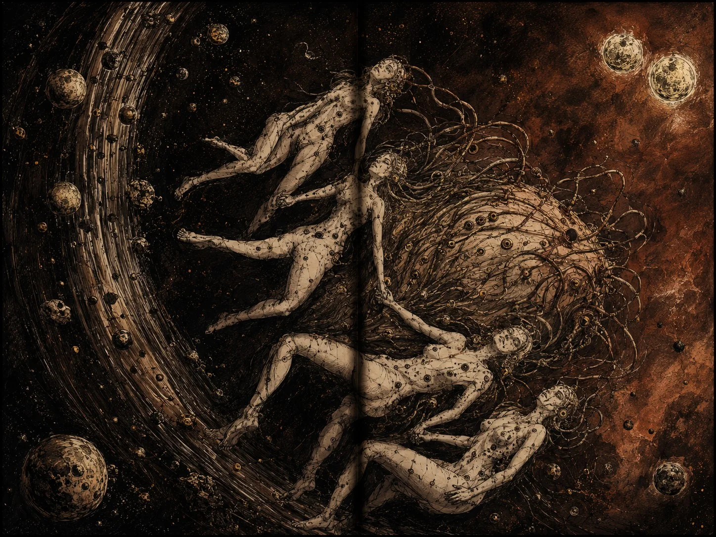 Atmospheric developed interpretation of the original cosmic procession drawing