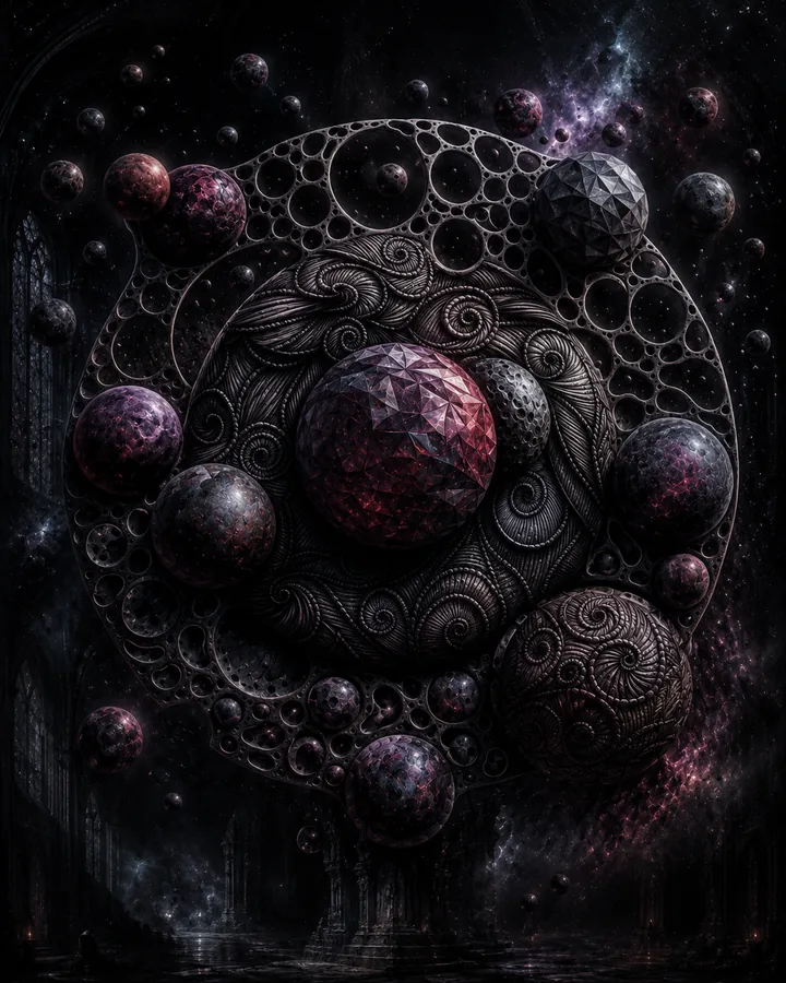 Dark swirling cosmic forms and spheres